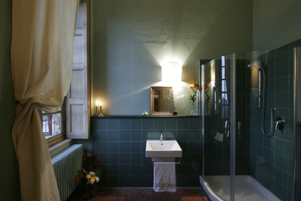 Spacious bedroom with historic frescoes